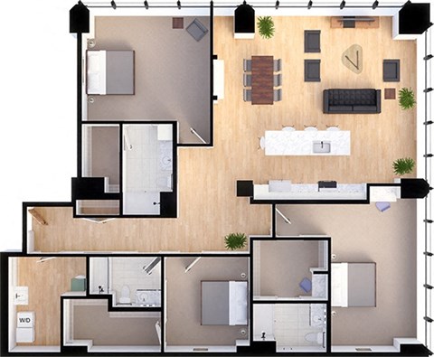 Floor plan for 3 beds, 3 baths, 2415 sqft