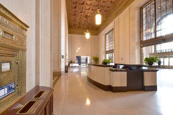 Security desk in lobby of the terminal tower