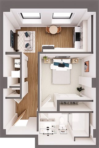 Floor plan for 1 bed, 1 bath, 560 sqft