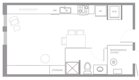 Floor plan for studio, 1 bath, 517 sqft