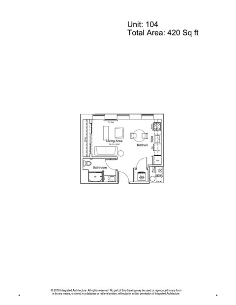 Floor plan for studio, 1 bath, 420 sqft