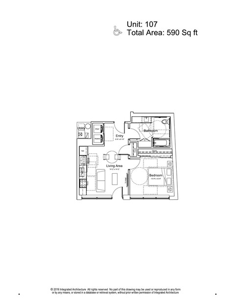 Floor plan for 1 bed, 1 bath, 585 sqft