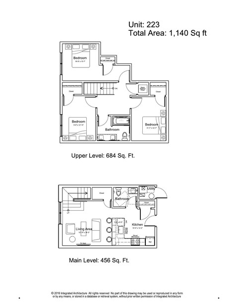 Floor plan for 3 beds, 1.5 baths, 1130 sqft