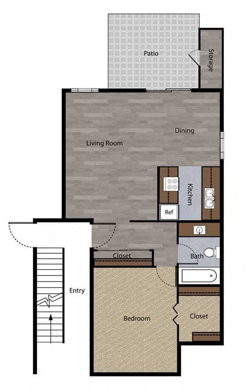Floor plan for 1 bed, 1 bath, 680 sqft