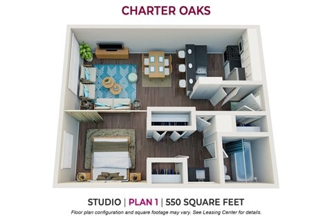 Floor plan for studio, 1 bath, 550 sqft