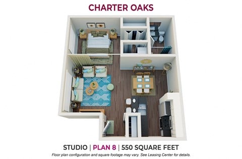 Floor plan for studio, 1 bath, 550 sqft