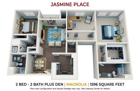 Floor plan for 2 beds, 2 baths, 1596 sqft