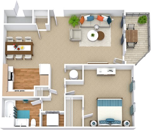 Floor plan for 1 bed, 1 bath, 730 sqft