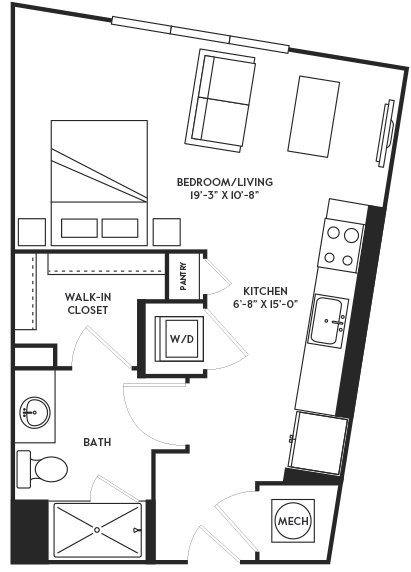 Floor plan for studio, 1 bath, 547 sqft
