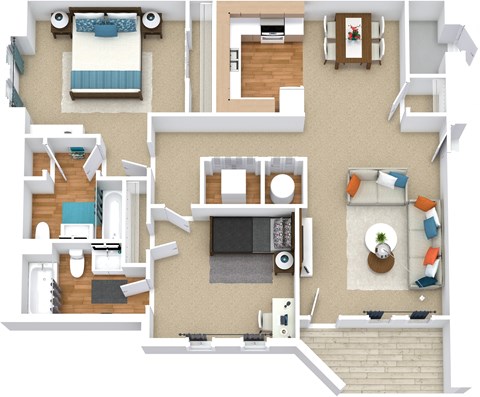 Floor plan for 2 beds, 2 baths, 960 sqft