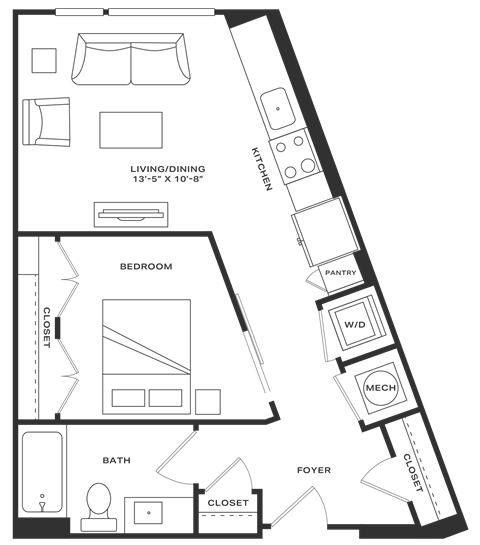 Floor plan for studio, 1 bath, 575 sqft