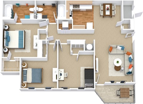 Floor plan for 3 beds, 2 baths, 1140 sqft