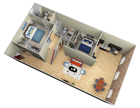 Floor plan for 2 beds, 2 baths, 1206 sqft