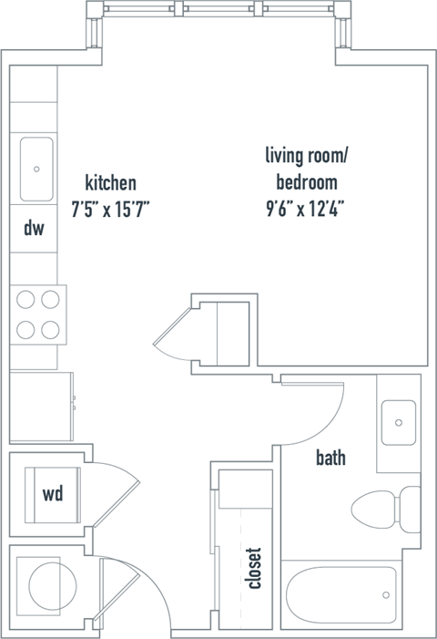 Floor plan for studio, 1 bath, 453 sqft
