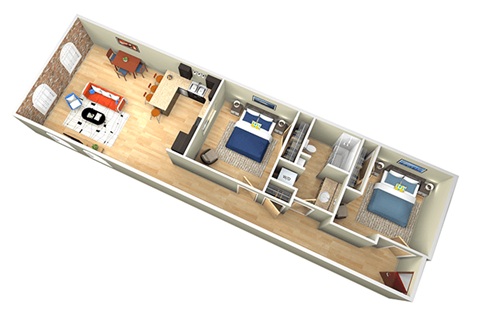 Floor plan for 2 beds, 1 bath, 1024 sqft