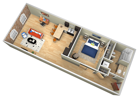 Floor plan for 1 bed, 1 bath, 808 sqft