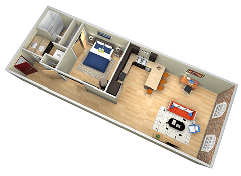 Floor plan for 1 bed, 1 bath, 780 sqft