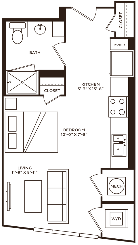 Floor plan for studio, 1 bath, 461 sqft