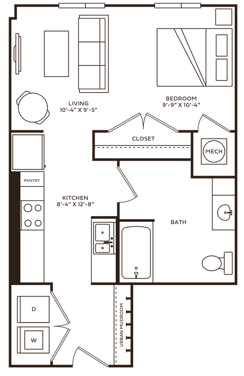 Floor plan for studio, 1 bath, 554 sqft