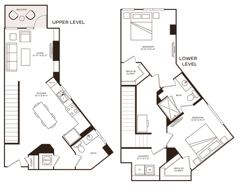 Floor plan for 2 beds, 1.5 baths, 1337 sqft