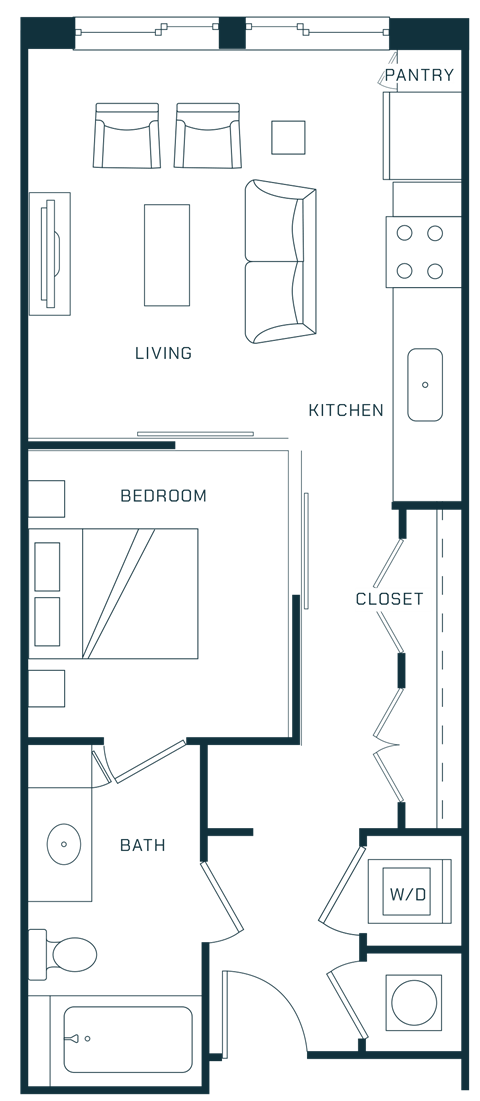 Floor plan for studio, 1 bath, 565 sqft