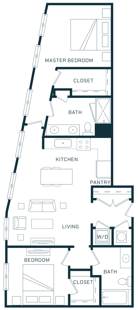 Floor plan for 2 beds, 2 baths, 1122 sqft