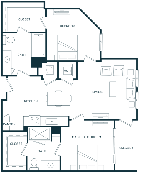 Floor plan for 2 beds, 2 baths, 1016 sqft