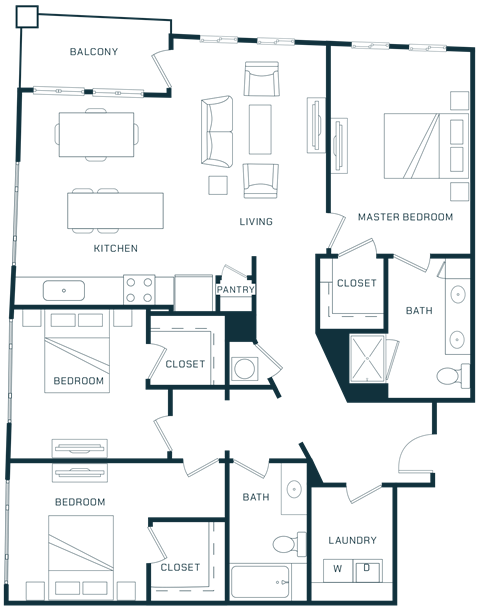 Floor plan for 3 beds, 2 baths, 1530 sqft