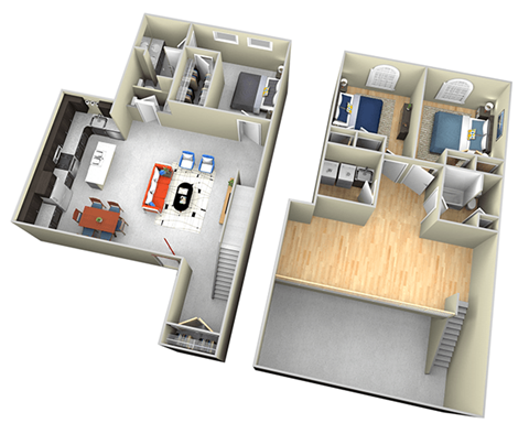 Floor plan for 3 beds, 2.5 baths, 2491 sqft