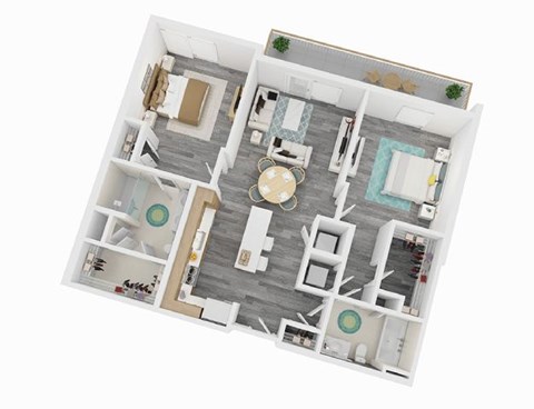 Floor plan for 2 beds, 2 baths, 1064 sqft