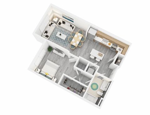 Floor plan for 1 bed, 1 bath, 709 sqft