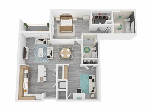 Floor plan for 1 bed, 2 baths, 1165 sqft
