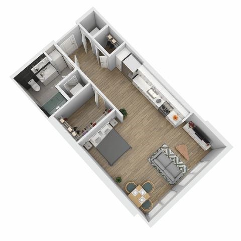 Floor plan for studio, 1 bath, 584 sqft