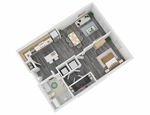Floor plan for 1 bed, 1 bath, 764 sqft