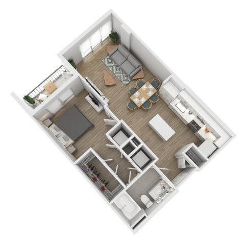 Floor plan for 1 bed, 1 bath, 721 sqft