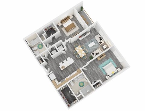 Floor plan for 2 beds, 2 baths, 1085 sqft
