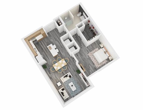 Floor plan for 1 bed, 1 bath, 751 sqft