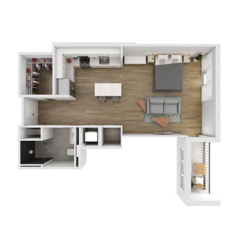 Floor plan for studio, 1 bath, 618 sqft