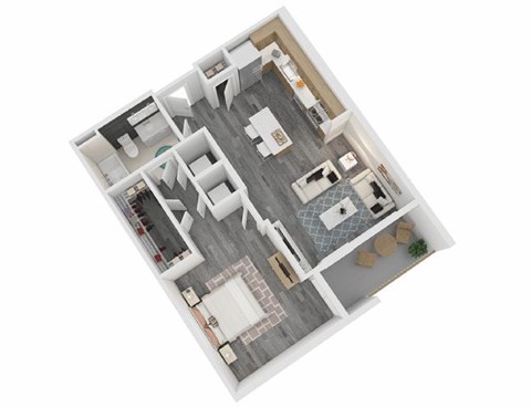 Floor plan for 1 bed, 1 bath, 714 sqft