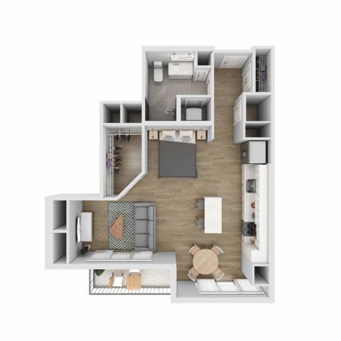 Floor plan for studio, 1 bath, 681 sqft