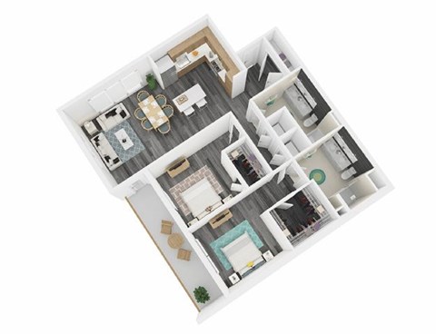 Floor plan for 2 beds, 2 baths, 1207 sqft