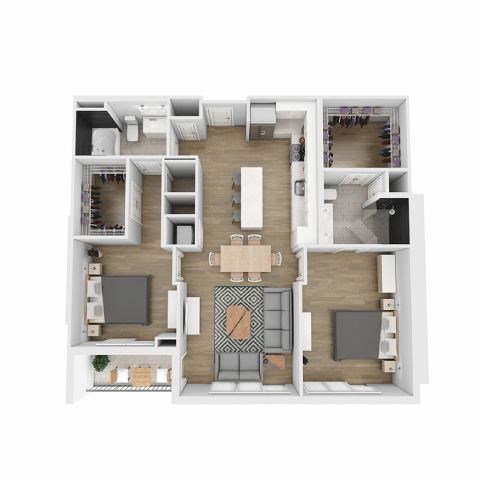 Floor plan for 2 beds, 2 baths, 1114 sqft