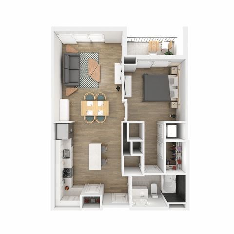 Floor plan for 1 bed, 1 bath, 716 sqft