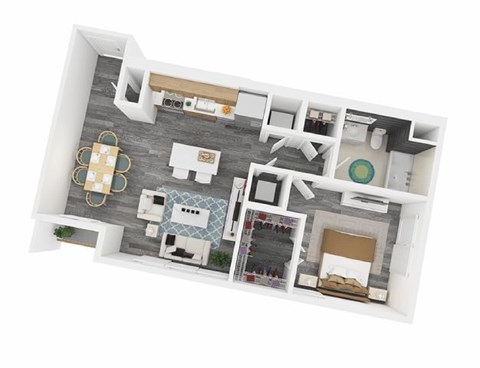 Floor plan for 1 bed, 1 bath, 726 sqft