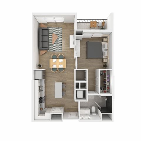 Floor plan for 1 bed, 1 bath, 721 sqft