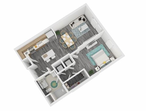 Floor plan for 1 bed, 1 bath, 713 sqft