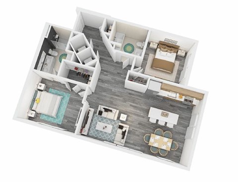 Floor plan for 2 beds, 2 baths, 1096 sqft