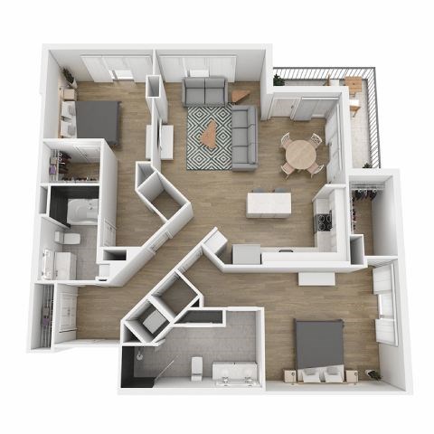 Floor plan for 2 beds, 2 baths, 1192 sqft