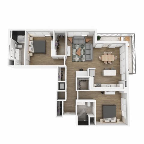 Floor plan for 2 beds, 2 baths, 1230 sqft