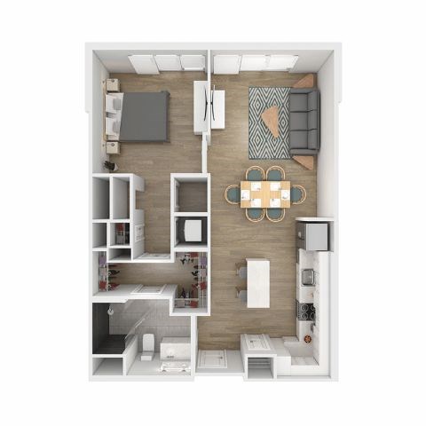 Floor plan for 1 bed, 1 bath, 770 sqft